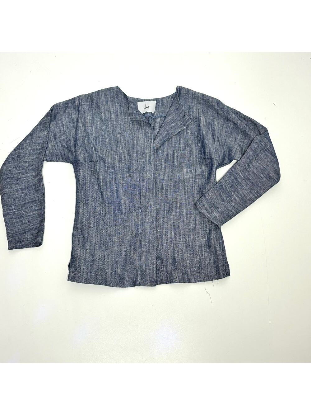 Loup Lila Blue Chambray Linen Blend Button Down Top XS